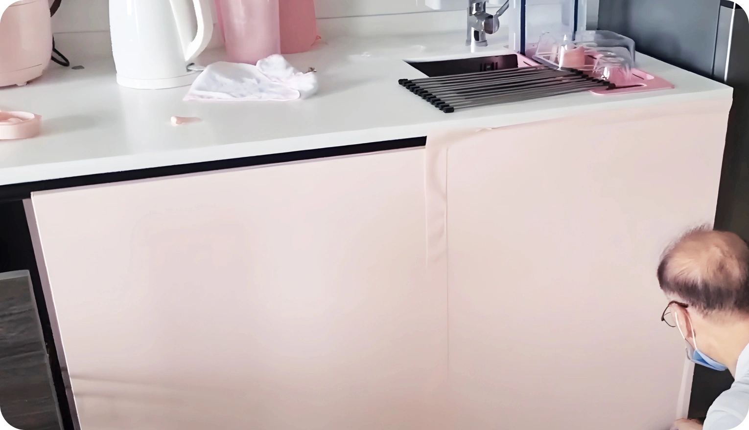 After Installation Laminate Sticker to Kitchen Cabinate